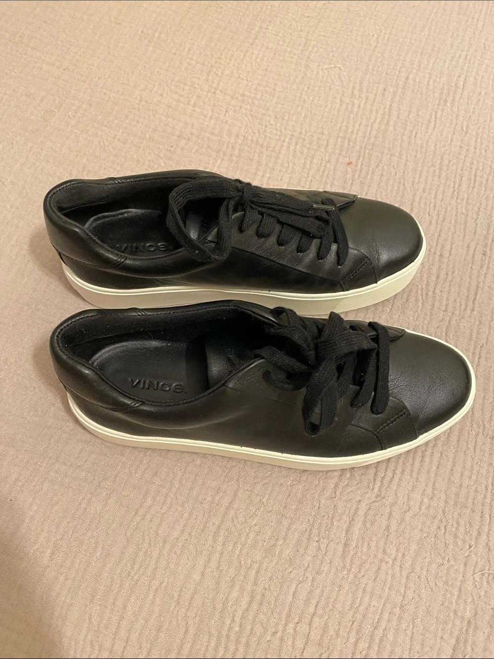 Vince Black Leather Low-Top Sneakers - Classic Casual Style. Size 6.5